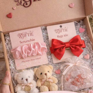 bộ đôi theo mệnh ( (hồng – đỏ) scrunchies + kẹp tóc)